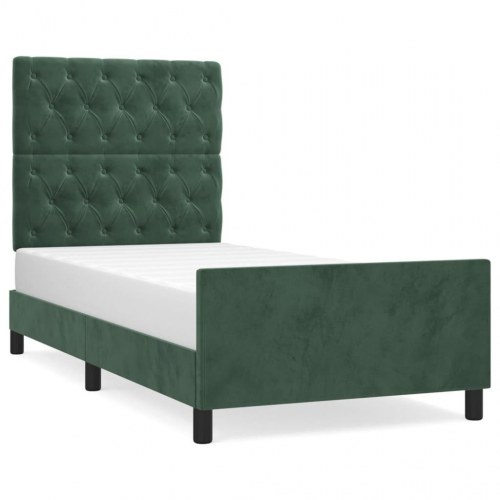 Sengeramme uden madras - mørkegrøn fløjl 80 x 200 cm med justerbar sengegavl