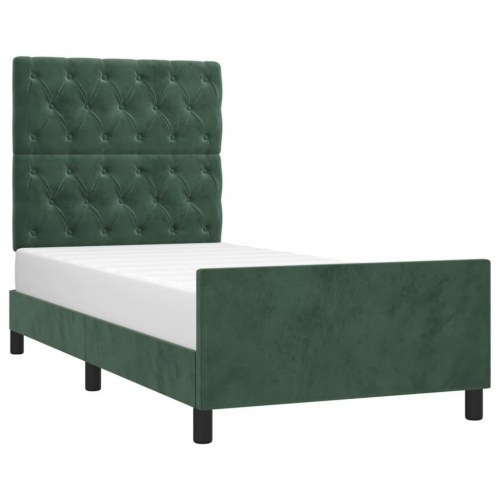 Sengeramme uden madras - mørkegrøn fløjl 80 x 200 cm med justerbar sengegavl