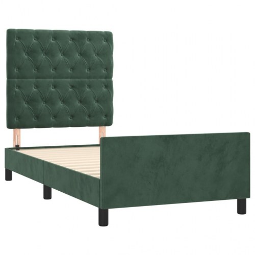 Sengeramme uden madras - mørkegrøn fløjl 80 x 200 cm med justerbar sengegavl