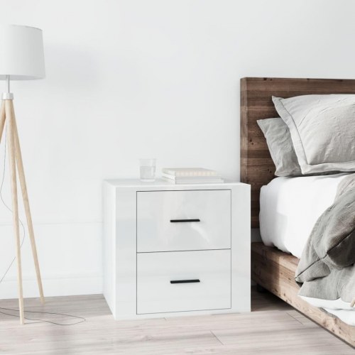 Sengebord 50 × 39 × 47 cm - hvid højglans med opbevaring