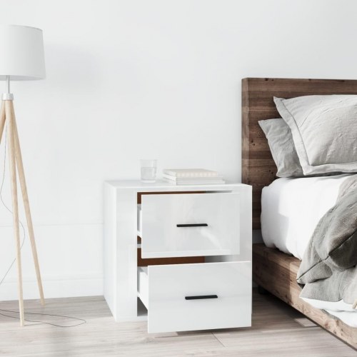 Sengebord 50 × 39 × 47 cm - hvid højglans med opbevaring