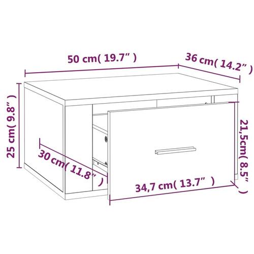 Væghængt sengebord 50x36x25 cm hvid