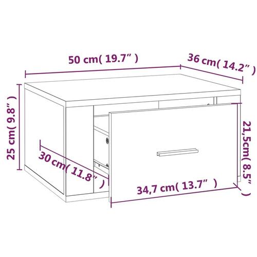 Væghængt sengebord 50x36x25 cm betongrå