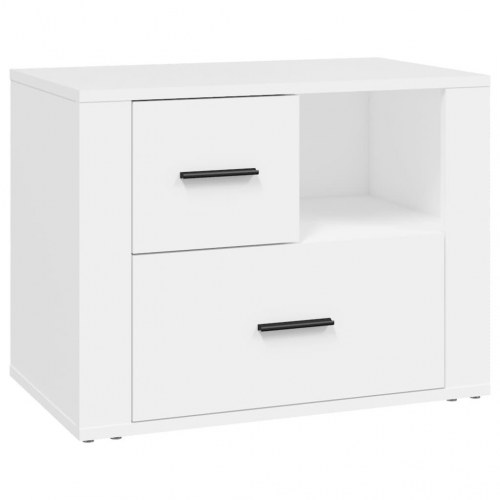 Sengebord 60×36×45 cm i hvidt konstrueret træ - 2 skuffer og åbent rum