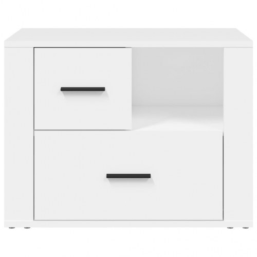 Sengebord 60×36×45 cm i hvidt konstrueret træ - 2 skuffer og åbent rum