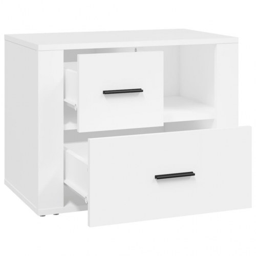 Sengebord 60×36×45 cm i hvidt konstrueret træ - 2 skuffer og åbent rum
