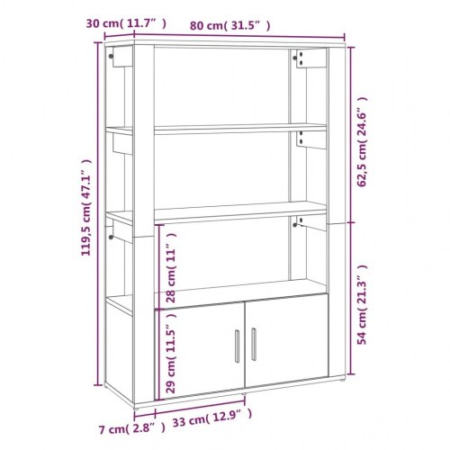 Skænk med hylder 80×30×119,5 cm - konstrueret træ, hvid