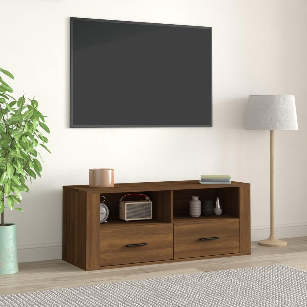 Tv-bord 100x35x40 cm konstrueret træ brun egetræsfarve