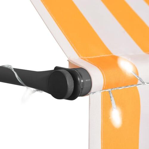 Markise m. LED-lys manuel betjening 150 cm hvid og orange