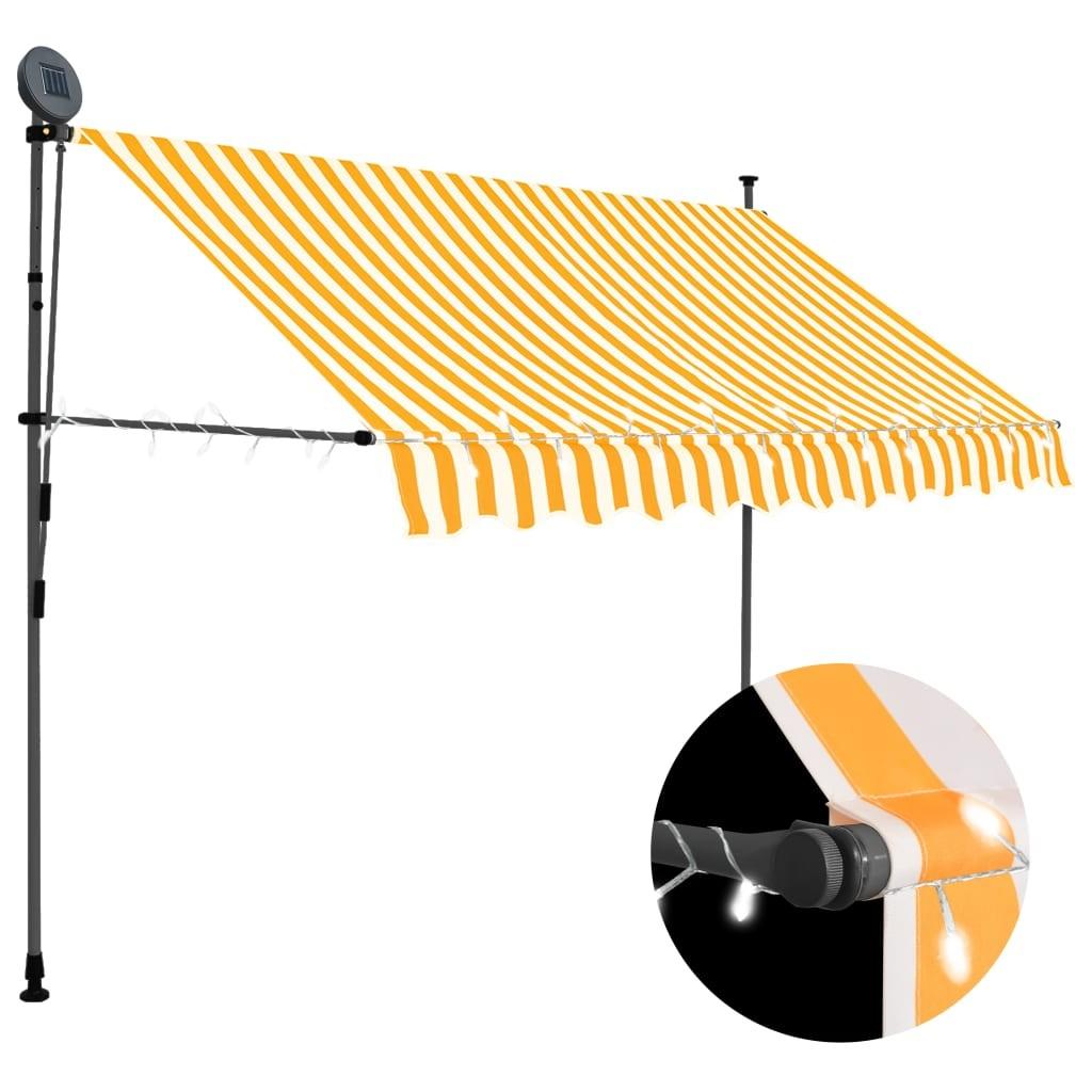Markise m. LED-lys manuel betjening 300 cm hvid og orange