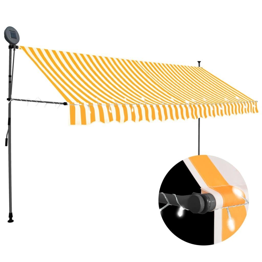 Markise m. LED-lys manuel betjening 350 cm hvid og orange