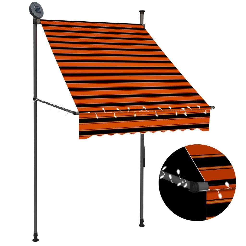 Markise m. LED-lys manuel betjening 100 cm orange og brun