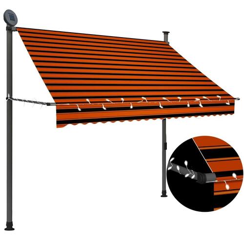 Markise m. LED-lys manuel betjening 200 cm orange og brun