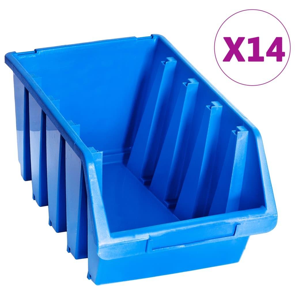 Stabelbare opbevaringskasser 14 stk. plast blå