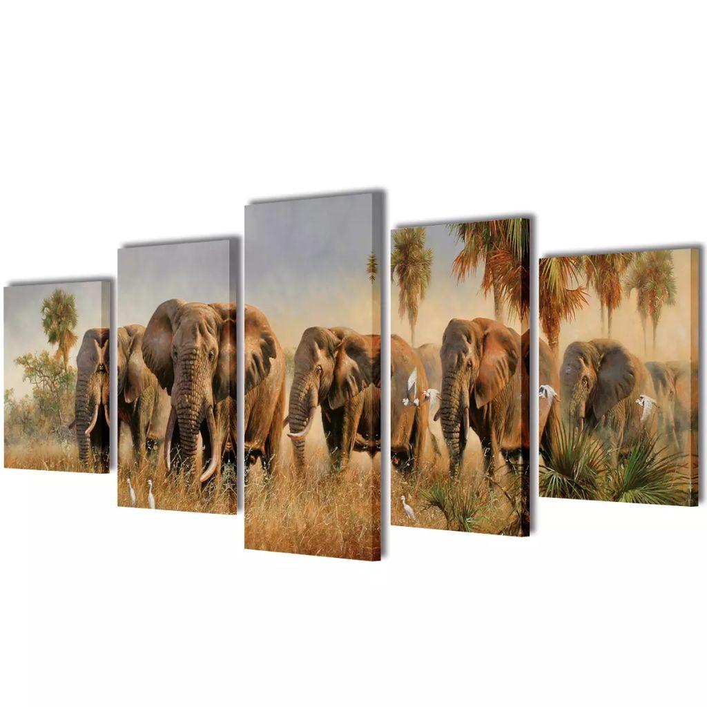 Kanvasbilledsæt elefanter 100 x 50 cm