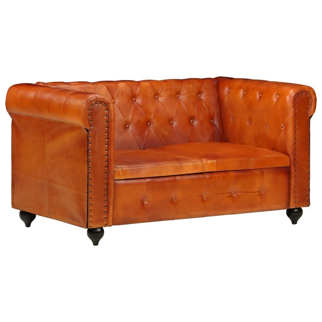 2-personers Chesterfield sofa ægte læder gyldenbrun