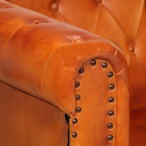 2-personers Chesterfield sofa ægte læder gyldenbrun