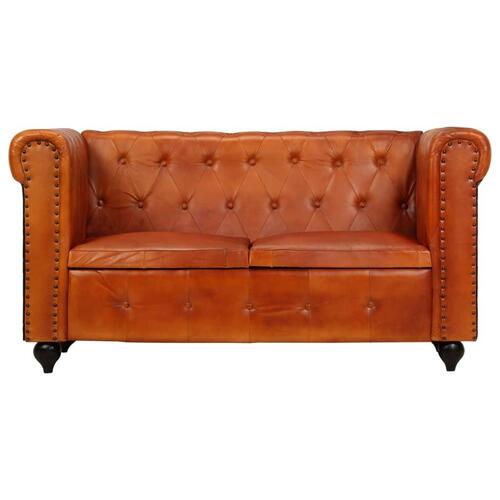 2-personers Chesterfield sofa ægte læder gyldenbrun