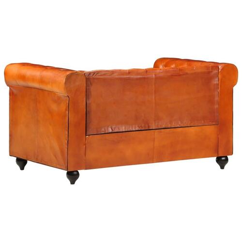 2-personers Chesterfield sofa ægte læder gyldenbrun