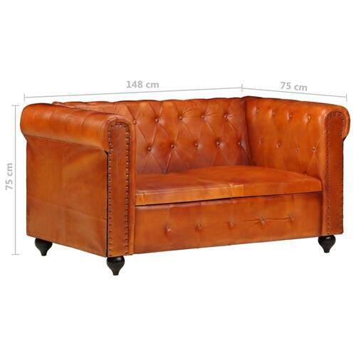 2-personers Chesterfield sofa ægte læder gyldenbrun