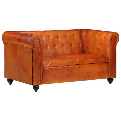 2-personers Chesterfield sofa ægte læder gyldenbrun