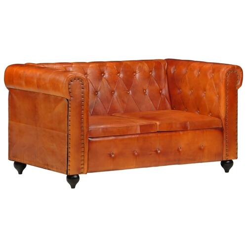 2-personers Chesterfield sofa ægte læder gyldenbrun