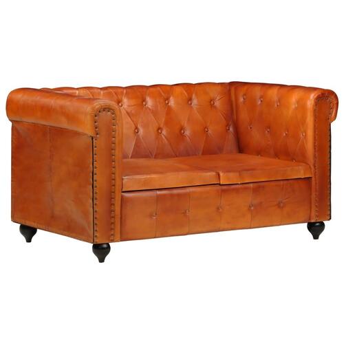 2-personers Chesterfield sofa ægte læder gyldenbrun