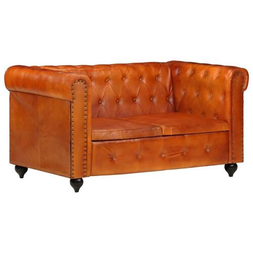 2-personers Chesterfield sofa ægte læder gyldenbrun