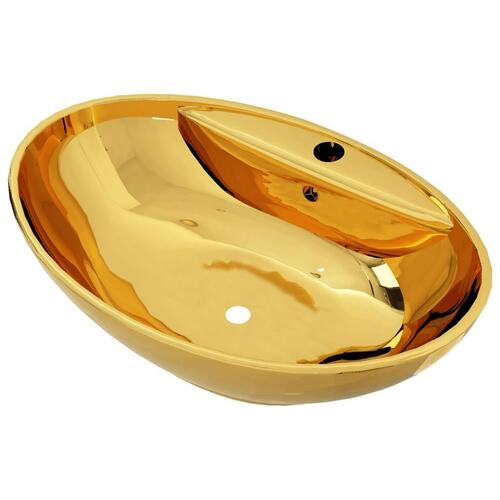 Håndvask med overløb 58,5 x 39 x 21 cm keramik guldfarvet