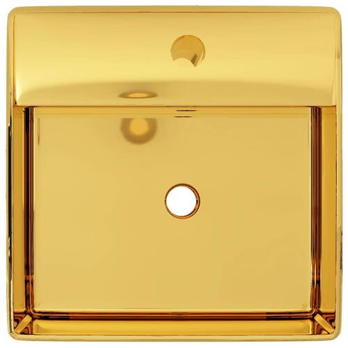 Håndvask med overløb 41 x 41 x 15 cm keramik guldfarvet