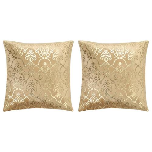 Puder 2 stk. folieprint 40x40 cm fløjl beige og guldfarvet
