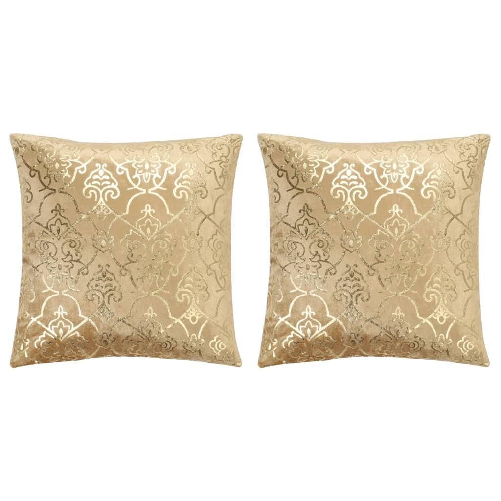 Puder 2 stk. folieprint 40x40 cm fløjl beige og guldfarvet