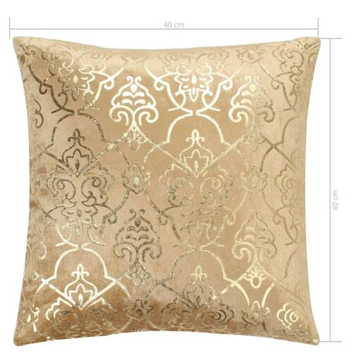 Puder 2 stk. folieprint 40x40 cm fløjl beige og guldfarvet