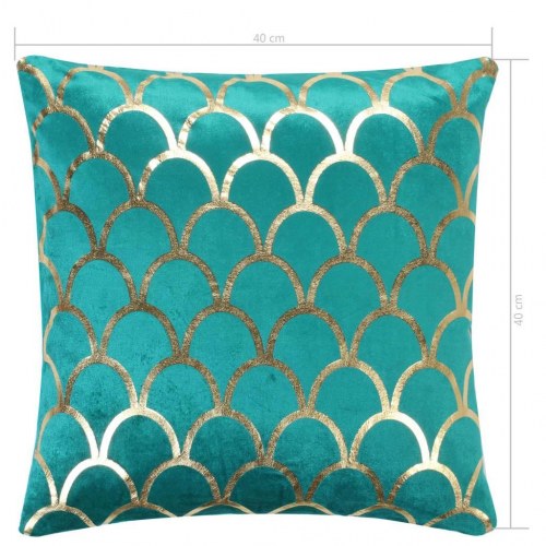 Puder 2 stk. folieprint 40x40 cm fløjl grøn og guldfarvet