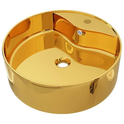 Håndvask med overløb 46,5 x 15,5 cm keramik guldfarvet