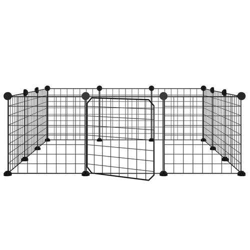12-panels kæledyrsindhegning med låge 35x35 cm stål sort