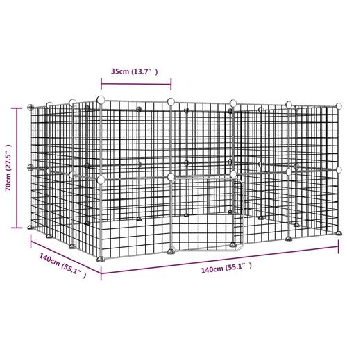 28-panels kæledyrsindhegning med låge 35x35 cm stål sort