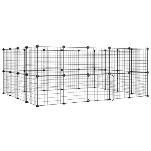 36-panels kæledyrsindhegning med låge 35x35 cm stål sort