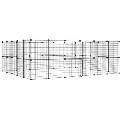 44-panels kæledyrsindhegning med låge 35x35 cm stål sort