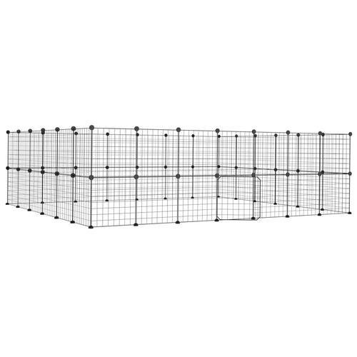 52-panels kæledyrsindhegning med låge 35x35 cm stål sort