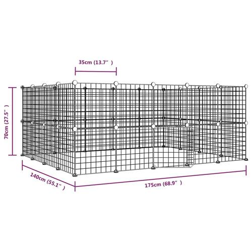 52-panels kæledyrsindhegning med låge 35x35 cm stål sort