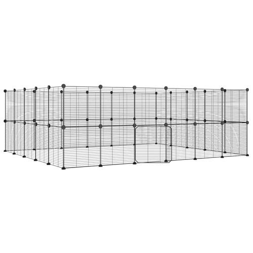 44-panels kæledyrsindhegning med låge 35x35 cm stål sort
