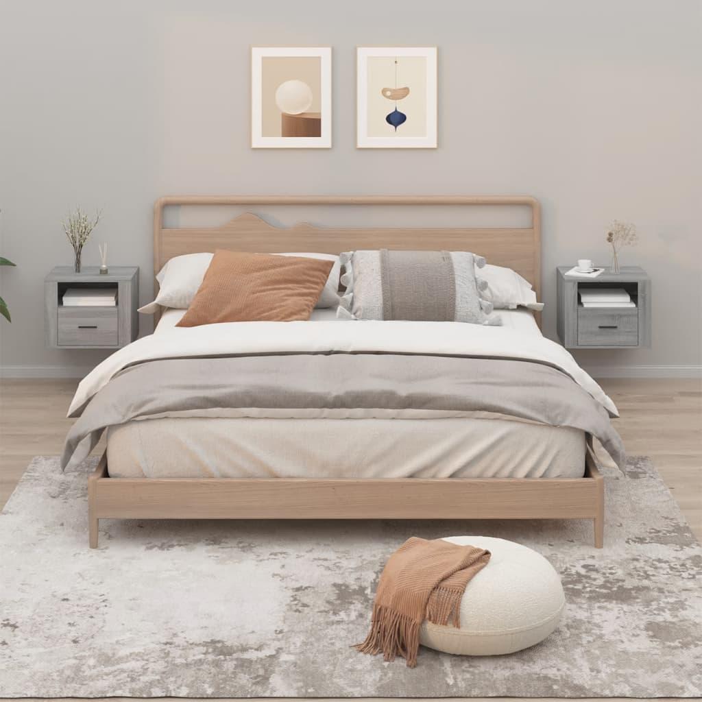 Væghængte sengeborde 2 stk. 50x36x40 cm grå sonoma-eg billede