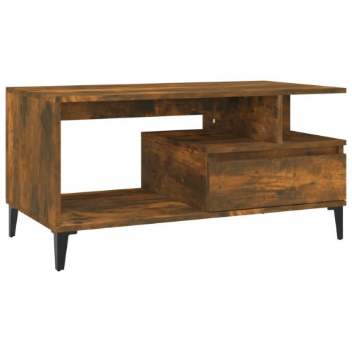 Sofabord med skuffe 90 x 49 x 45 cm - røget egetræsfarve
