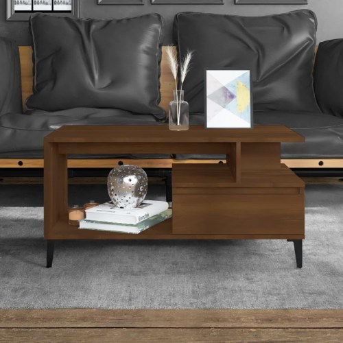 Sofabord 90 x 49 x 45 cm i konstrueret træ - brun egetræsfarve