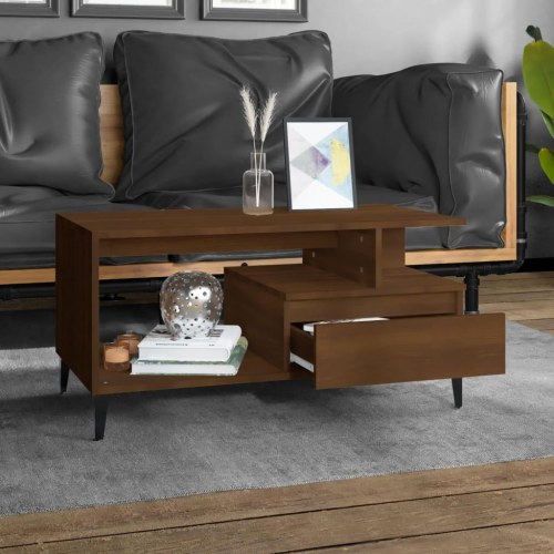 Sofabord 90 x 49 x 45 cm i konstrueret træ - brun egetræsfarve