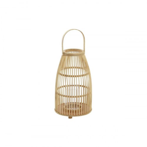 Lyslygte i bambus med krystal - 25 × 25 × 56 cm, brun/natur
