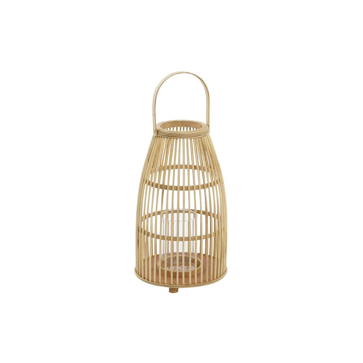 Lyslygte i bambus med krystal - 25 × 25 × 56 cm, brun/natur