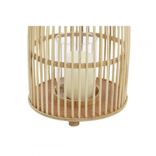 Lyslygte i bambus med krystal - 25 × 25 × 56 cm, brun/natur
