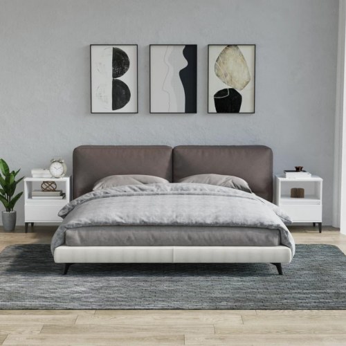 Sengeborde 2 stk. 40×35×50 cm - hvid med metalfødder